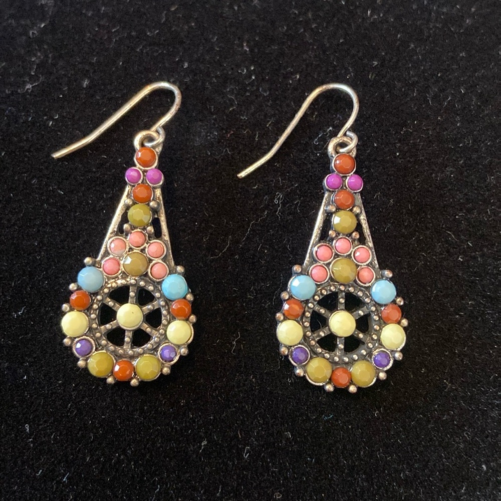 Stunning Hanging Pierced Earrings Multi Semi-Precious Stone Design